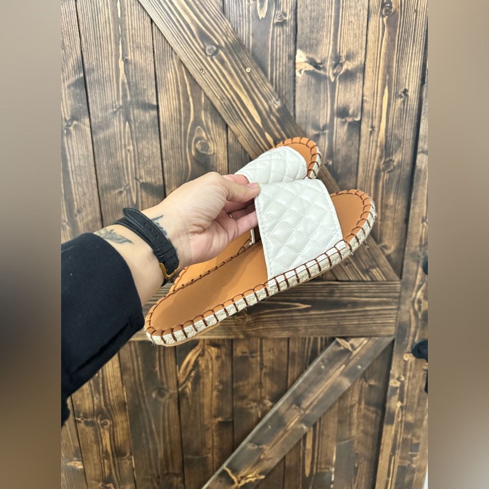 Quilted White Slide Sandals